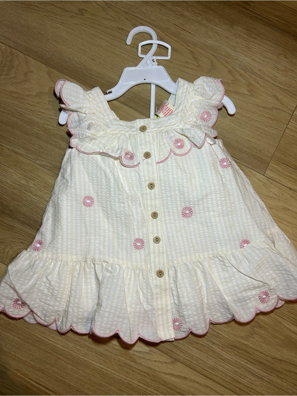Girls' Cream Ruffle Dress with Pink Floral Embroidery